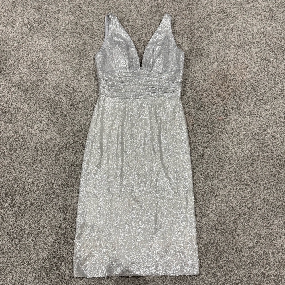 Vintage Dina Ba-rel Silver Sequins Mini Sleeveless Dress 100% Silk Women’s US 6